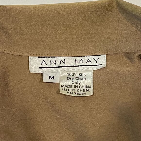 Vintage Ann May 100% Silk Blazer Jacket Womens Size M Long Sleeve Bronze - Picture 6 of 7